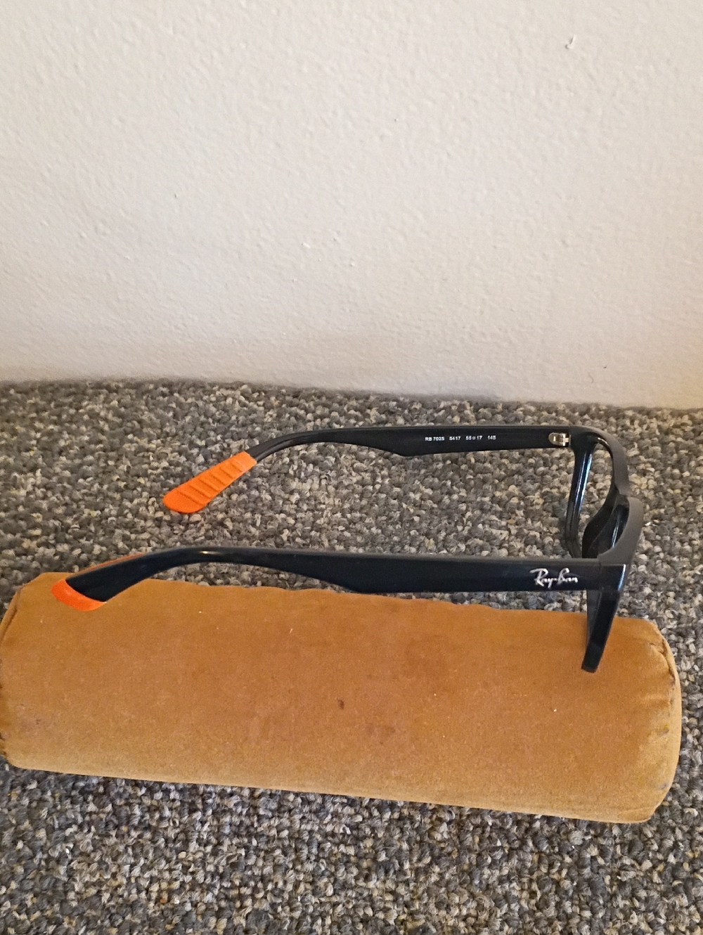 Ray-Ban Black Frames with Orange Temple Accents RB 7025